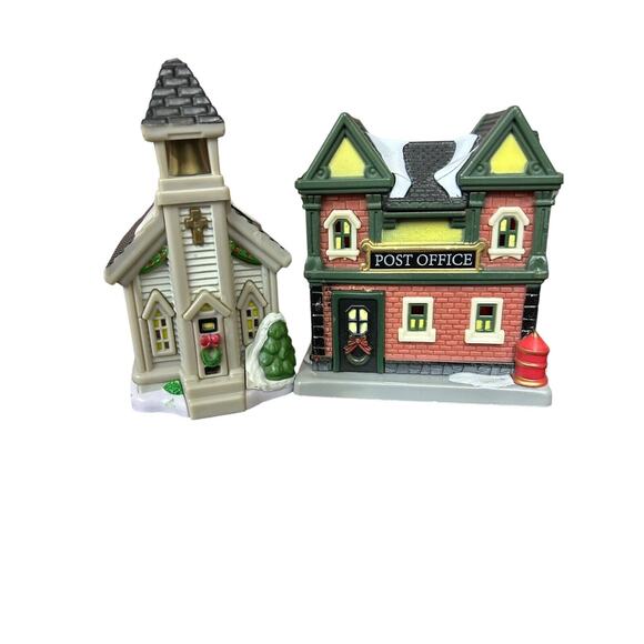POST‎ OFFICE BUILDING AND CHURCH For Battery LED Tea Lights (Not Included) - Picture 1 of 9